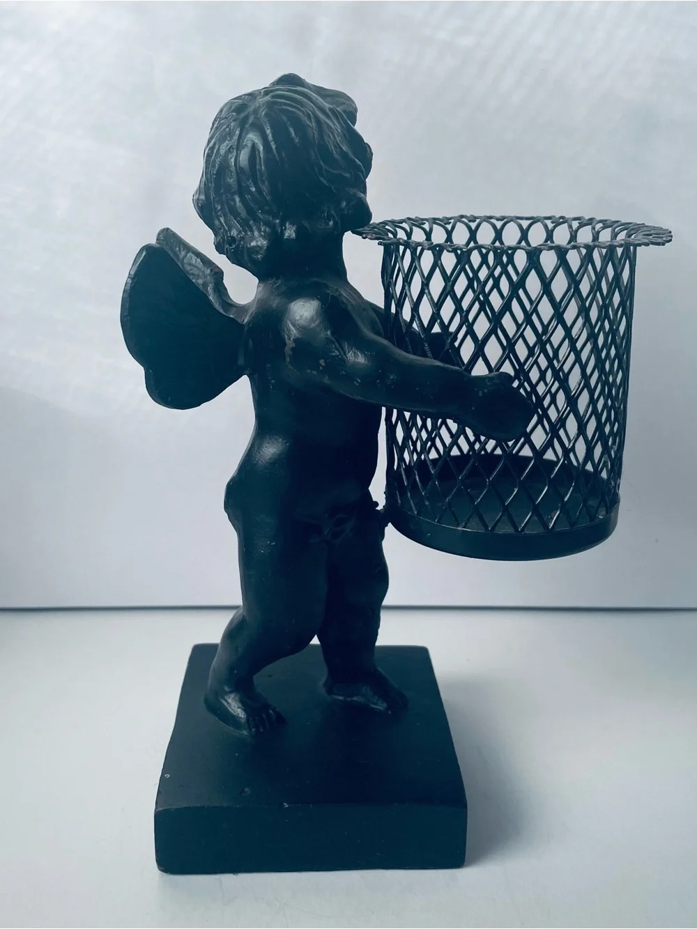 Black Iron Cherub Desk votive candle Holder Decorative Accent